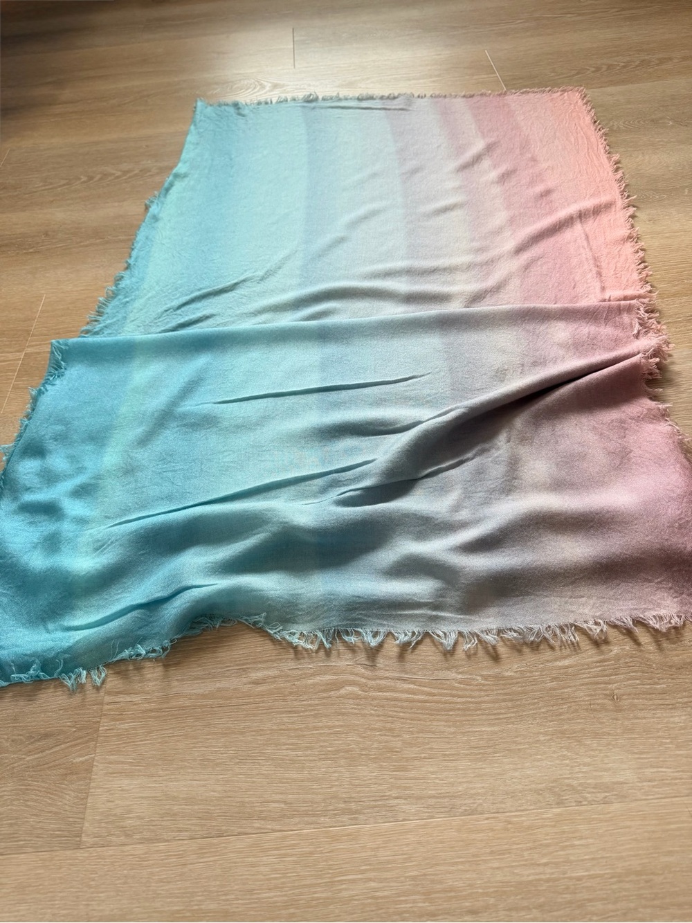 Nordstrom Cashmere Silk Blend Ombré Wrap Scarf Blue Pink Fringe Shawl 78.5” - Picture 4 of 5